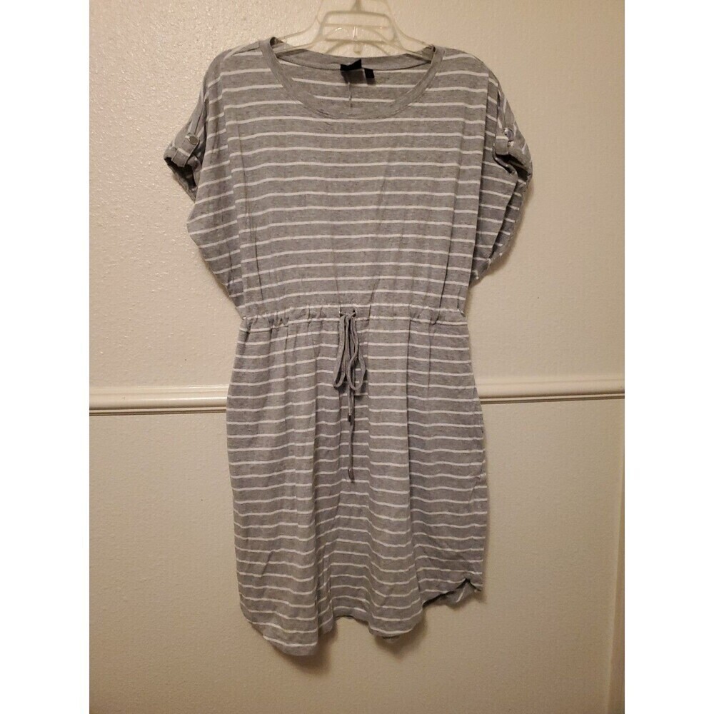 Rafaella Womens Gray White Striped Drawstring Waist T-Shirt Dress XL ShortSleeve